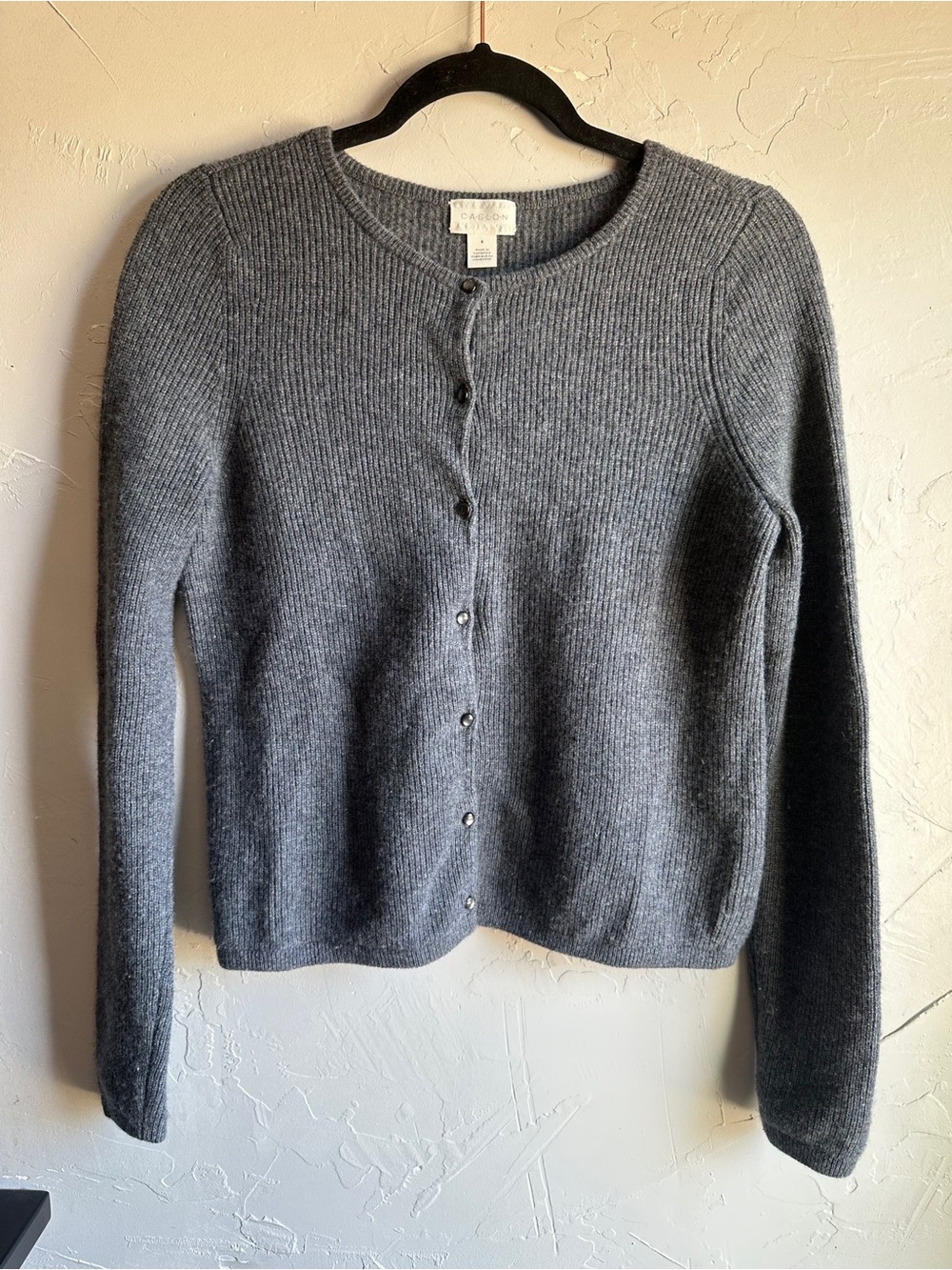 Caslon Wool Cashmere Cardigan Gray Minimalist Quiet Luxury 90s Classic Knit Sz S